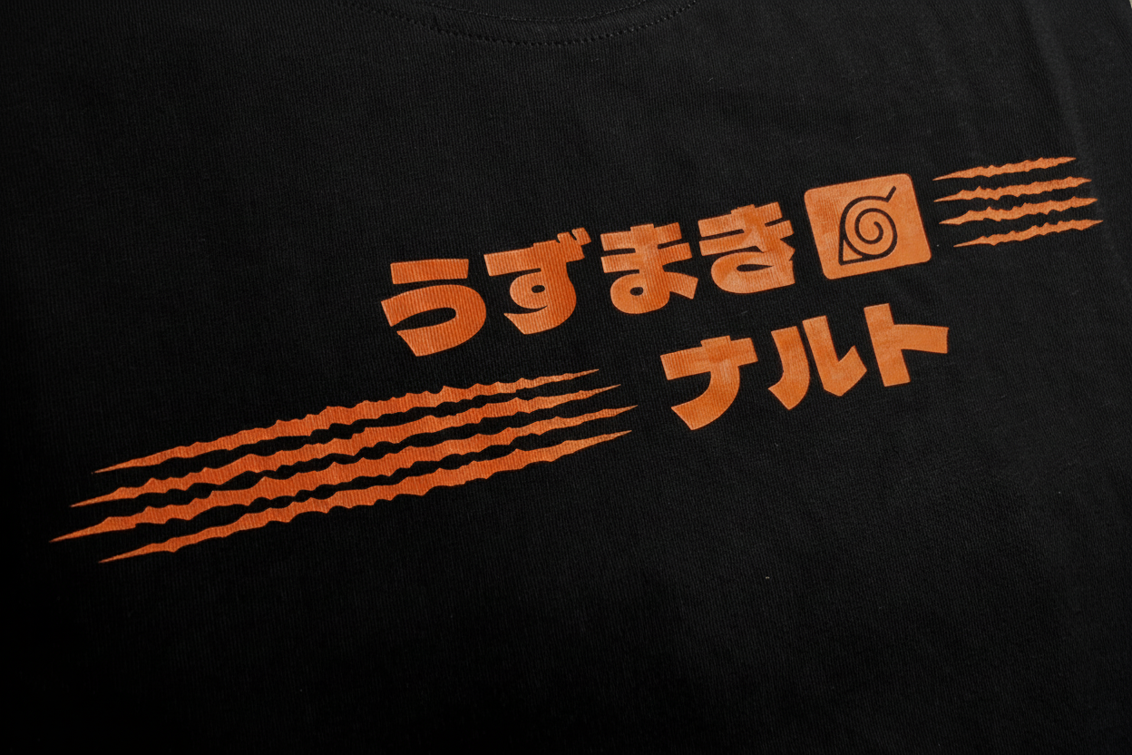 Zoom impression orange griffes Kyubi calligraphie Uzumaki Naruto – T-Shirt Naruto Shippuden™ PROJO